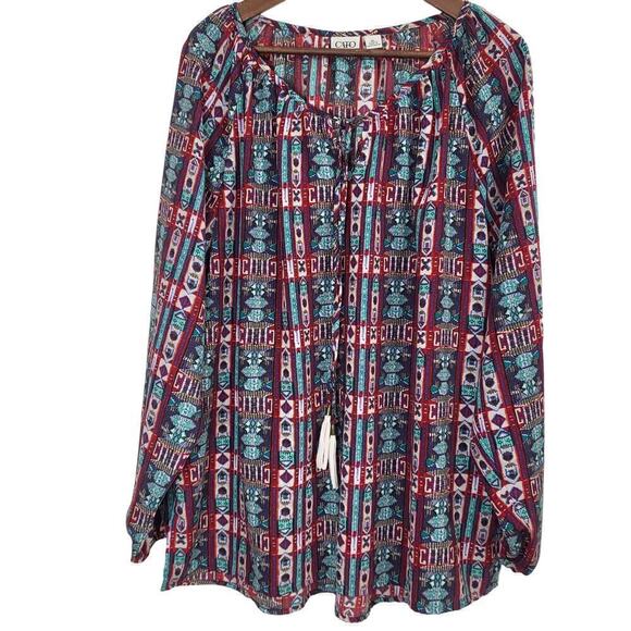 CHICOS Boho Aztec Print with Tassels Size Large - Picture 1 of 7